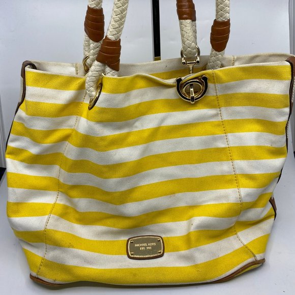 Michael Kors XL Yellow/White Canvas Fabric Handbag - Picture 14 of 14